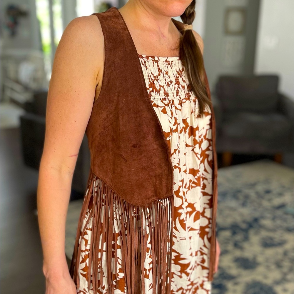 Fossil Brown Suede Fringe Vest